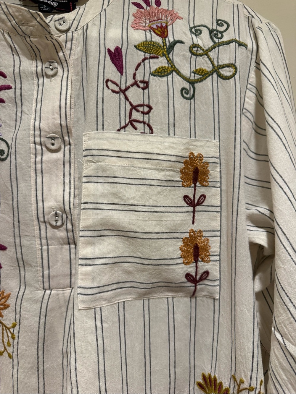 Johnny Was Cream Striped Asymmetrical Embroidered Tunic Dress - Picture 4 of 5
